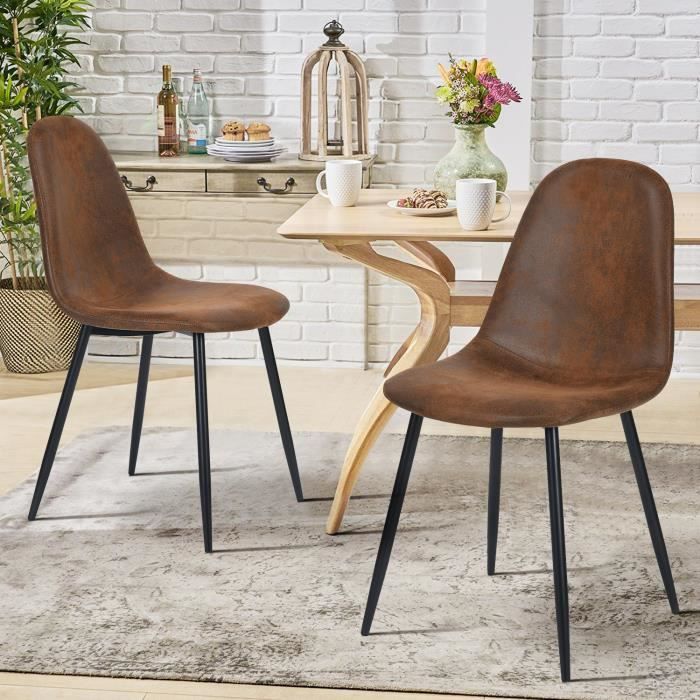 ensemble de 4 chaises de salle à manger vintage scandinaves à la mode, pu daim marron - 42.5*54.5*86cm