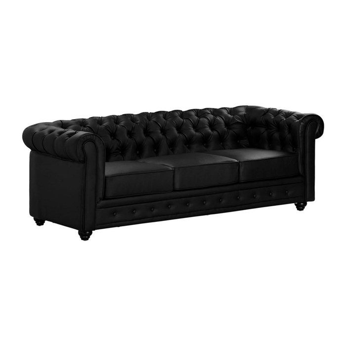 Canapé 3 places en simili Chesterfield - Noir - Classique - Intemporel - Moelleux