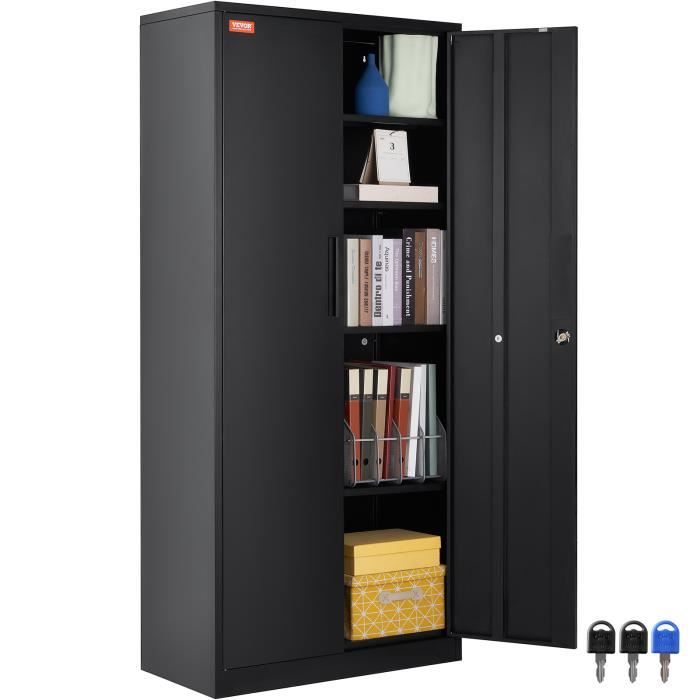 armoire de bureau - vevor - 800 × 400 × 1800 mm,avec étagères réglables à 3 clés et porte magnétique noire,200 lb-chaque couche