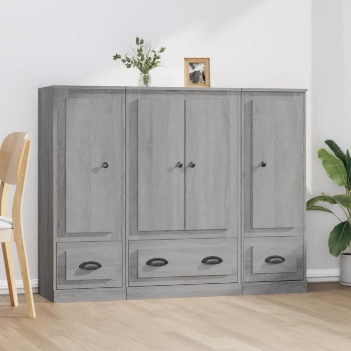 vidaXL Buffets 3 pcs sonoma gris bois dingénierie 3185301