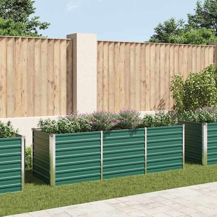 vidaXL Bac à Fleurs surélevé en Acier Galvanisé 240x80x77 cm Vert Bac à Plantes à Fond Ouvert Résistant aux Intempéries 44841