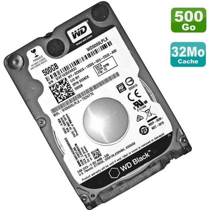 Disque Dur 500Go SATA 2.5 WD WD5000LPLX-75ZNTT0 Black 7200RMP 32Mo SATA III