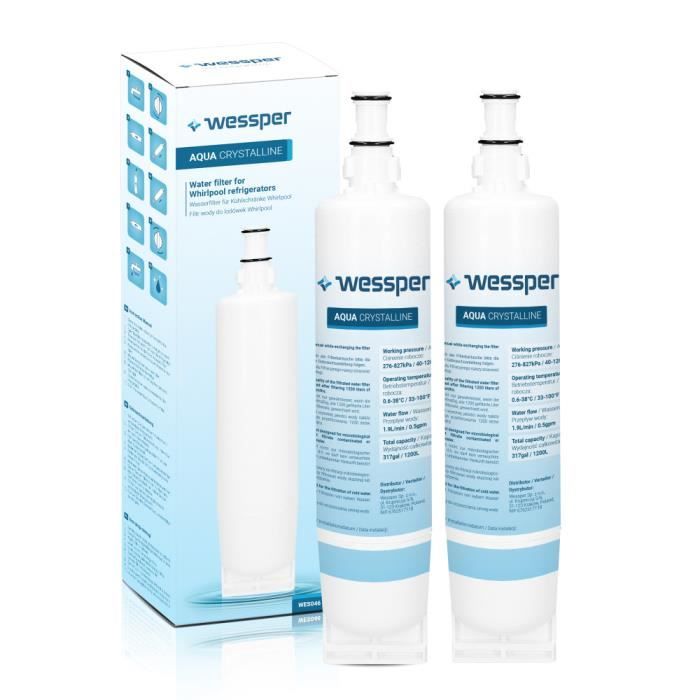 Lot de 2 filtres d'eau de réfrigérateur Wessper pour Whirlpool SBS001 SBS002 SBS003 4396510 EDR5RXD1