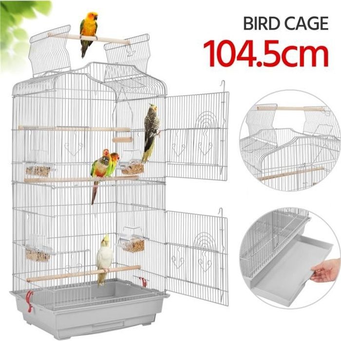 Comparer les prix de Cage à Oiseaux - 46 x 36 x 92 cm - Toit Ouvrable pour Calopsitte Élégante Inséparable - Gris clair - Yaheetech