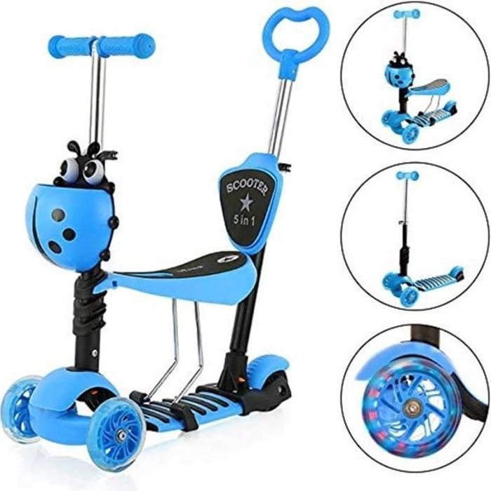 Trottinette 3 Roues Avec Siège Amovible 2 En 1 Pour Enfants 2-8 Ans - Plateau Antidérapant Réglable