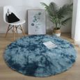Tapis rond moelleux tapis pour salon décor enfants chambre tapis  120cm de diamètre bleu de mer-1