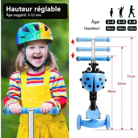 Trottinette 5-en-1 Avec Siège, 3 Roues LED, Réglable, 2-8 Ans – Poids Max 30 Kg