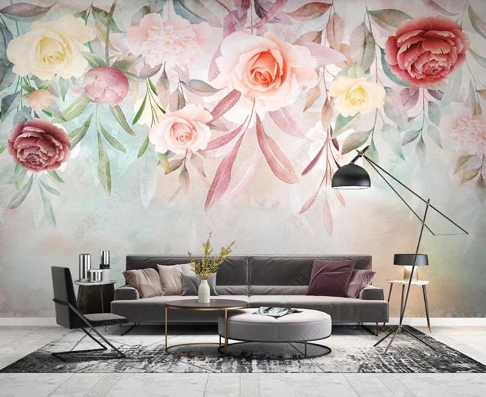 Papier Peint Intissé Rouge Et Beige – Motif Floral Naturel, Rouleau De 5,33 M²