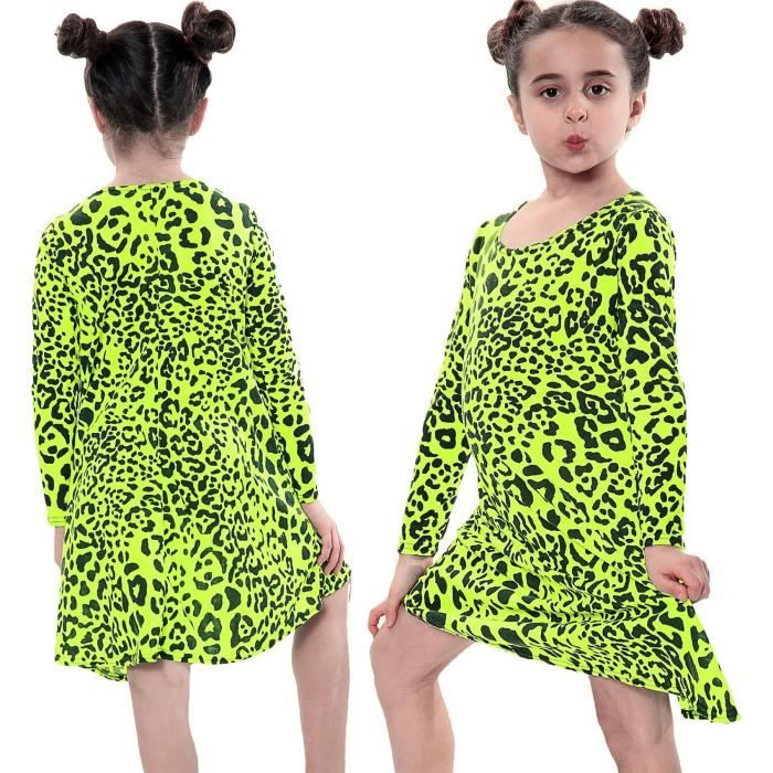 Enfants Filles Balançoire Robe Léopard Imprimer Branché Mode Haut