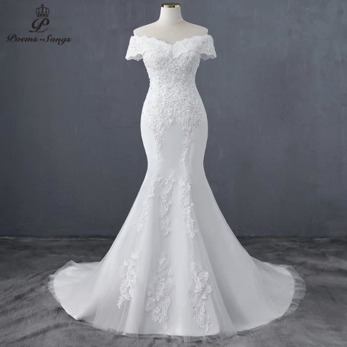 Robe de marie de style sirne col bateau en forme de cur pour femme vtement de mariage de couleur blanche Blanc Cdiscount Pret a Porter
