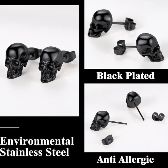 Boucles D'oreilles Créoles - Motif Tête De Mort (Skull) En Acier - Marque EtNox - Neuf Avec étiquettes