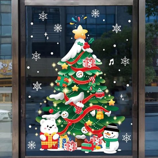 Autocollants Fenêtre Noël Amovibles - 2 Feuilles Arbre De Noël 34.8x49.8 Cm - Décorations Adhésives Pour Vitre, Porte, Miroir