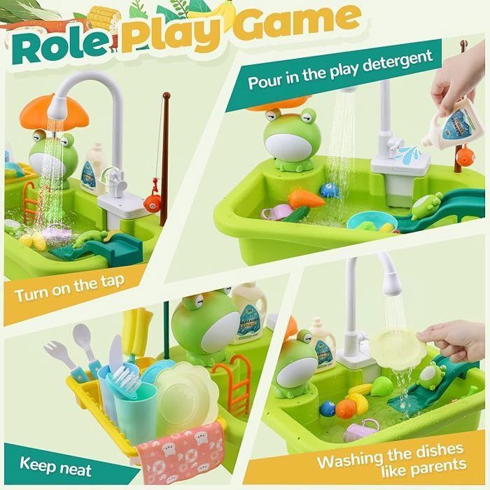 Évier Jouet Avec Robinet Qui Fonctionne – Accessoire Cuisine Réaliste Pour Enfant – Jeu D’eau Réutilisable Sans Gaspillage – Dès 3 Ans