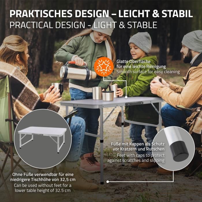 ML-Design Table de Camping Pliante Argent, 90x51,5 cm, Aluminium
