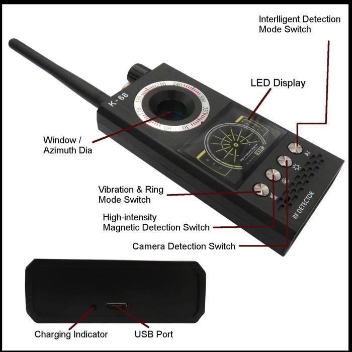 K68 Anti-Espion Détecteur de Signal RF sans Fil pour Appareil d'écoute  Traqueur GPS Signal de Bug Détection de Caméra Cachée, Noir - Cdiscount  Bricolage