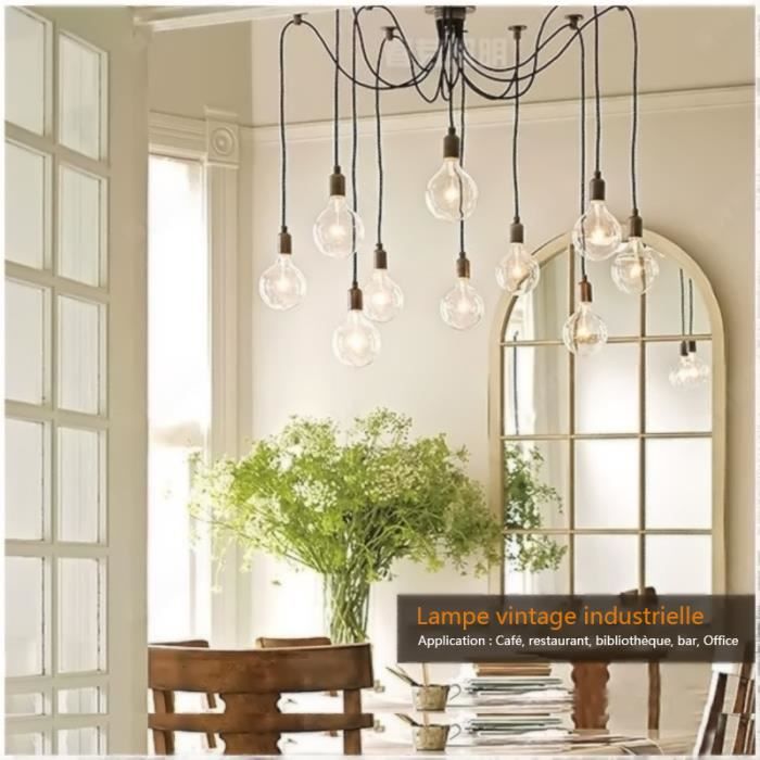 Suspension Lustre Vintage 5 Branches Métal + Lampe de Chevet