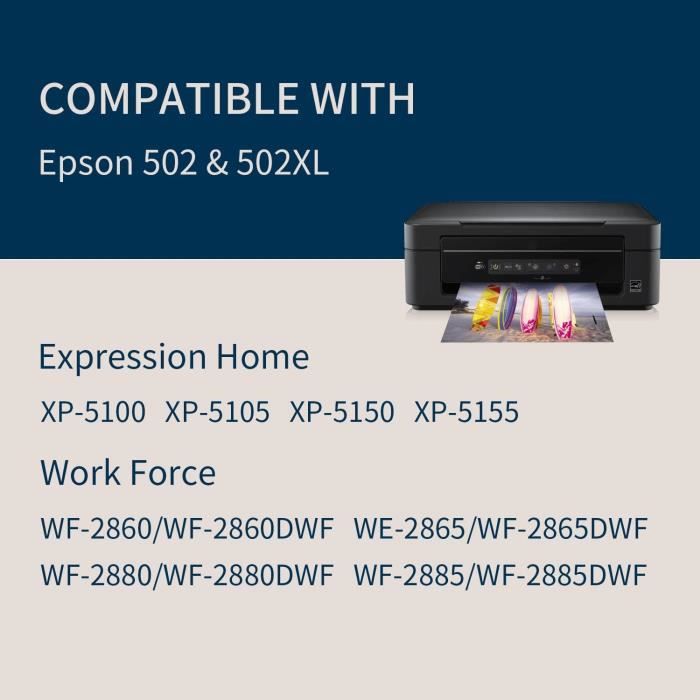 HL4win 502XL Cartouche Compatible avec Epson 502 502XL Cartouches d'encre,  pour Workforce WF-2860 WF-2860DWF WF-2865 WF 2860 WF-2880 WF-2885