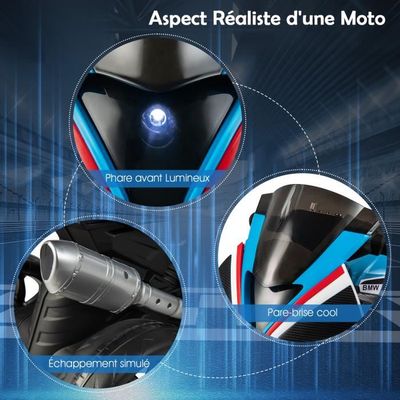 COSTWAY BMW Moto Electrique pour Enfants 6V/4Ah,3 Km/h avec Phare, Musiques 3 Roues 1,5-3 Ans Noir - Véhicule électrique enfant