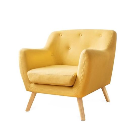 Fauteuil Scandinave En Tissu Jaune Moutarde
