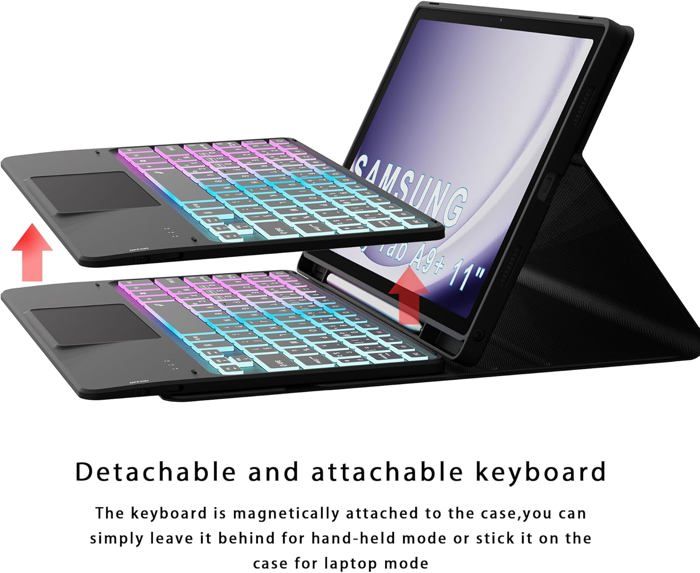 Coque Clavier Bluetooth Pour Doogee Tab A9+/A9 Pro+ 11 Pouces – AZERTY Rétroéclairé, 7 Couleurs, Détachable, Protection Complète - 4