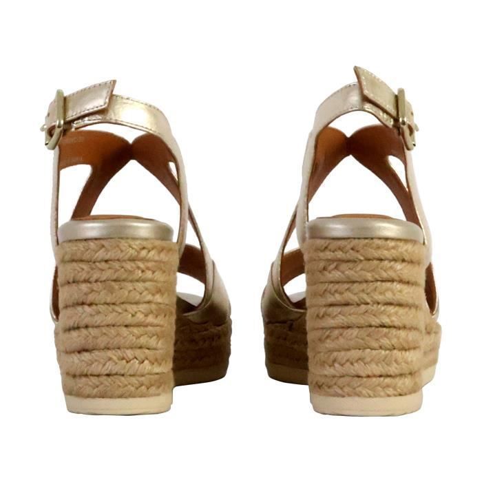 Sandales Compensées Femme GEOX Ponza Cuir Or Talon 5cm