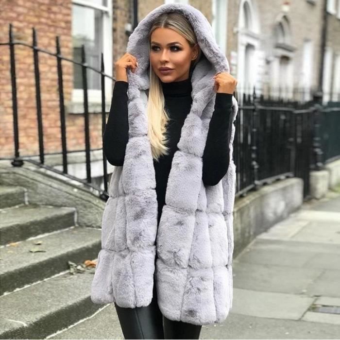 Gilet sans manche fausse sale fourrure femme grande taille