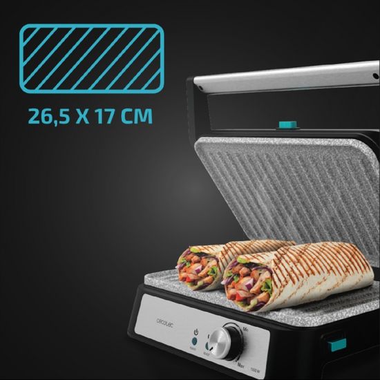 Gril électrique Contact Cecotec 700 W - Surface 23x14,5 Cm, Revêtement RockStone Antiadhésif Sans PTFE, Plaque Flottante | Parfait Pour Grill Rapide