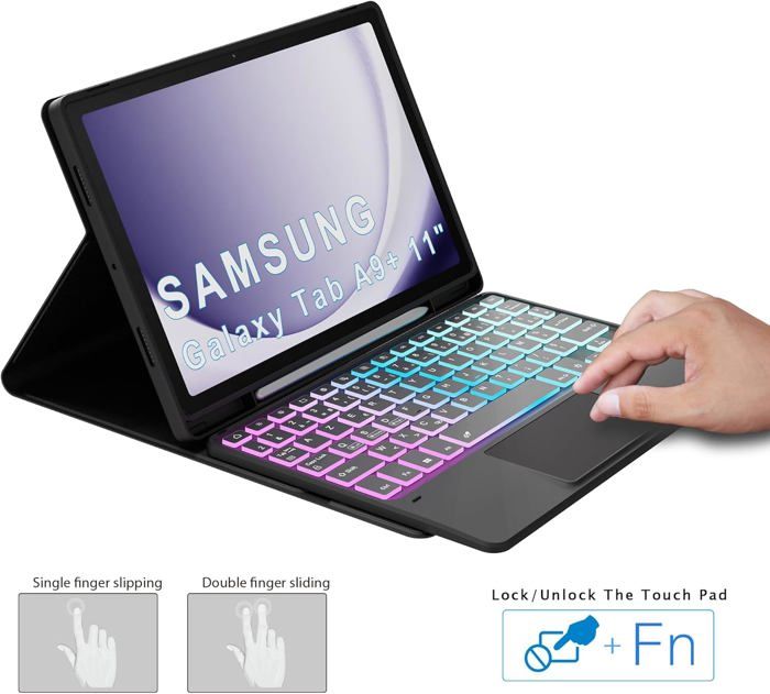 Coque Clavier Bluetooth Pour Doogee Tab A9+/A9 Pro+ 11 Pouces – AZERTY Rétroéclairé, 7 Couleurs, Détachable, Protection Complète