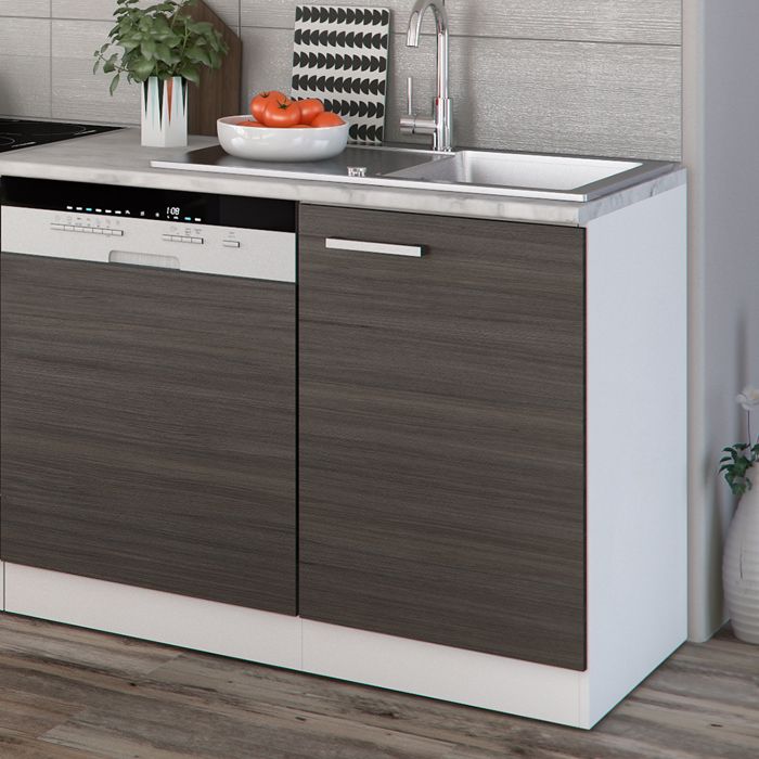 Vicco Bloc cuisine gris noble/blanc 180 cm sans plan de travail, R-Line | gris noble/blanc