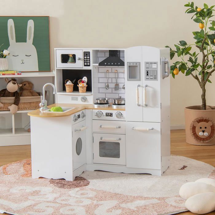 Cuisine Enfant en Bois, Jeu de Cuisine Extérieure avec Cuisinière