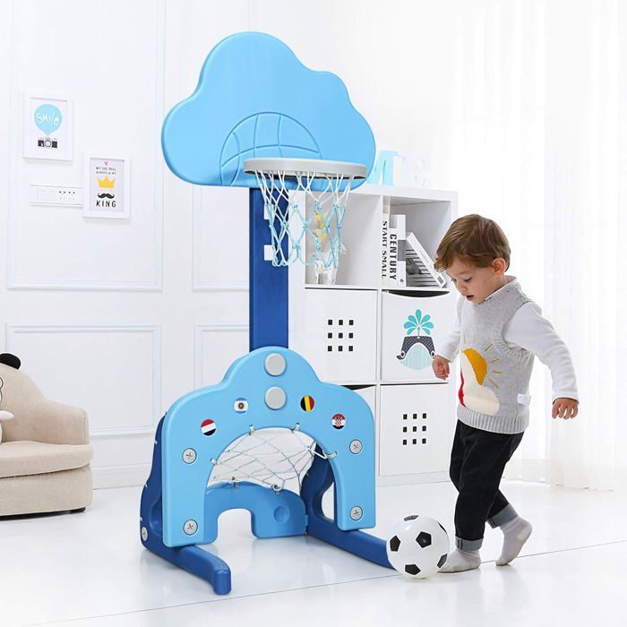 Hadwin – Panier De Basket 3 En 1 Pour Enfants – Hauteur Réglable (64–106 Cm) – Basket, Foot Et Lancer D'anneaux – Dès 2 Ans – Intérieur/extérieur
