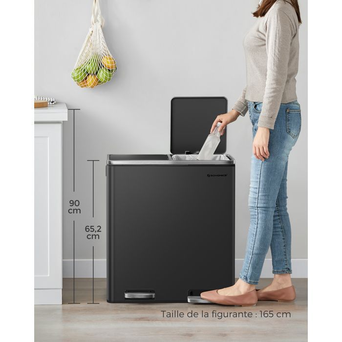 SONGMICS Poubelle Cuisine x 30L, Seaux en Plasatique, avec 15