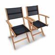 Fauteuils de jardin en bois et textilène - Almeria noir - 2 fauteuils pliants en bois d'Eucalyptus  huilé et textilène-0