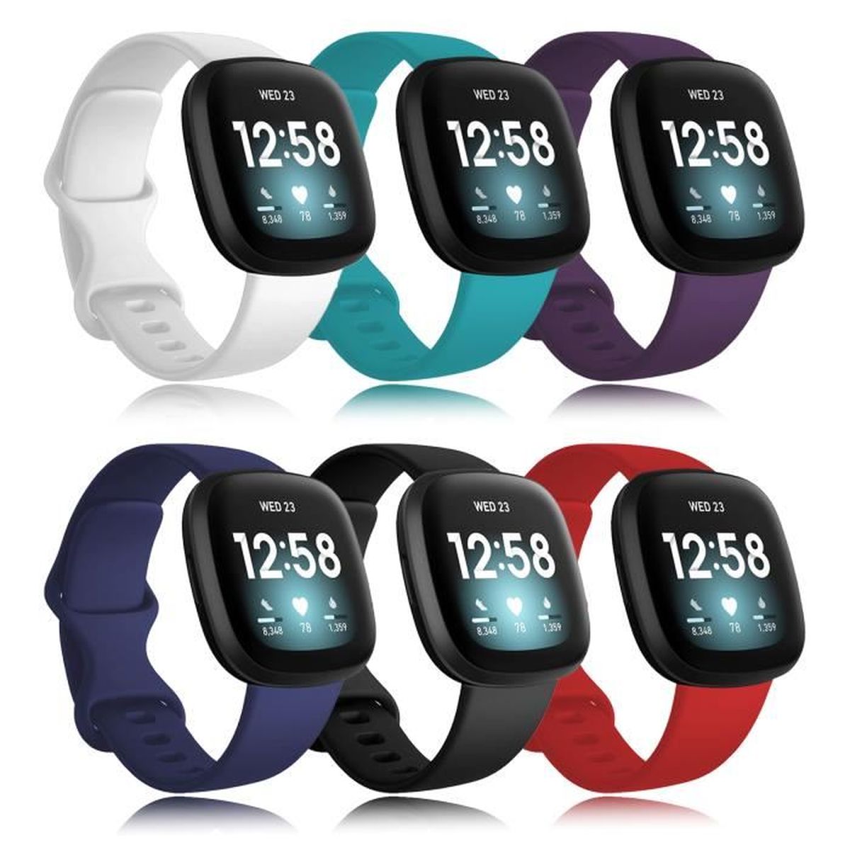Lot De 6 Bracelets Fitbit Versa 3/4 Et Sense/Sense 2 - Sport Souple TPU - Taille S Et L