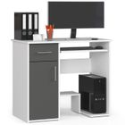 Bureau d'ordinateur AKORD JAY Blanc 90 cm 1 porte 1 tiroir façade Gris Graphite 3 étagères 90x50x74 cm