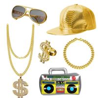 Kit de Costume Hip Hop - Marque - Modèle - Boîte Radio Gonflable - Lunettes de Soleil - Or Signe de Dollar