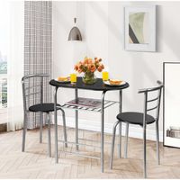 GIANTEX Ensemble Table Salle à Manger avec 2 Chaises- avec Range-Bouteille- Cadre en Métal-Design compact pour Café/Bistrot- Argent