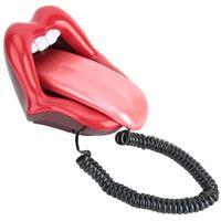Téléphone en forme de grande langue rouge, téléphone filaire fixe de bureau avec fonction clignotante de prise/numérotation,
