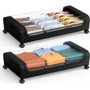 SONGMICS Table à Langer Sous Lit, Lot De 2, Boîte De Rangement Sous Lit Avec Fenetre De Visualisation Organiseur Pliable Sous Le Lit Ou Sur L Armoire Tissu Non Tisse Peu Encombrant Gris Rub002g01