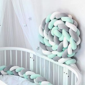 TOUR DE LIT BÉBÉ 3M Tour de Lit Coussin Serpent Coussin Tressé Pare-chocs Velours Protection Bébé (Blanc gris vert)