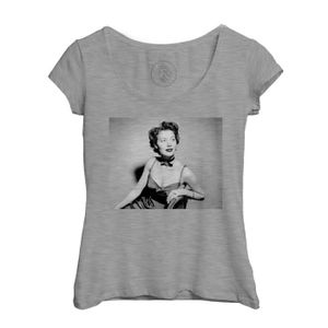 T-SHIRT T-shirt Femme Col Echancré Gris Ava Gardner Actrice Photo de Star Célébrité Vieux Cinéma Original 4