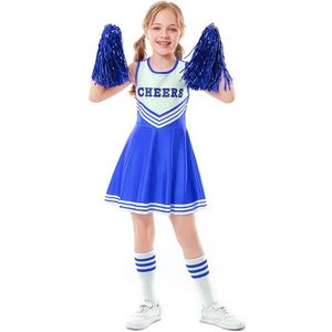 Ensemble de vêtements Vêtements Ensemble, Costume Cheerleader Fille de Carnaval avec Pompons, Déguisement Cheerleaders Enfant Adulte, bleu