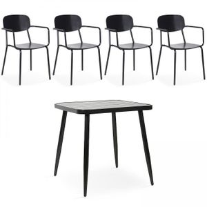 Ensemble table et chaise de jardin Ensemble table de jardin et 4 fauteuils en aluminium noir