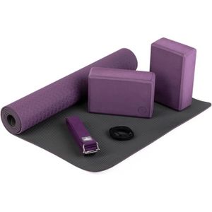 TAPIS DE SOL FITNESS Kit Yoga Complet Pour Débutants Flow - TRAHOO - Tapis De Yoga, Brique Et Sangle - Violet - Débutant - Yoga