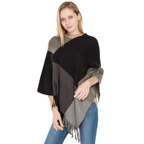 Poncho-châle D'hiver Pour Femme En Polyester - 178x114 Cm, Avec Pompons, Multi-fonctions (cape, Cardigan, écharpe)