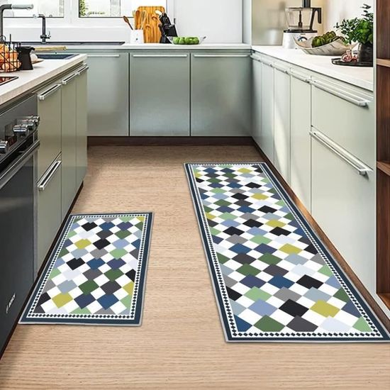 Lot De 2 Tapis De Cuisine Lavables – Motif Chat Bleu, 50x80 Cm Et 50x160 Cm – Antidérapant, Absorbant, Microfibre - 2