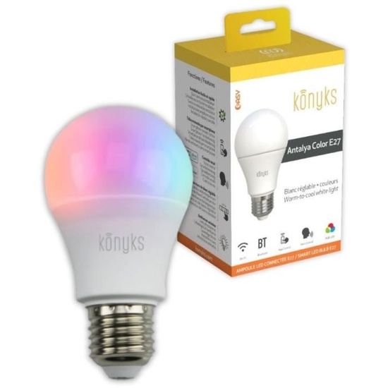 Ampoule Wifi - KONYKS - Antalya Color E27 - LED Wifi + Bt - 1055 Lumens - 11 W - Couleurs + Blanc - Compatible Alexa / Google Home