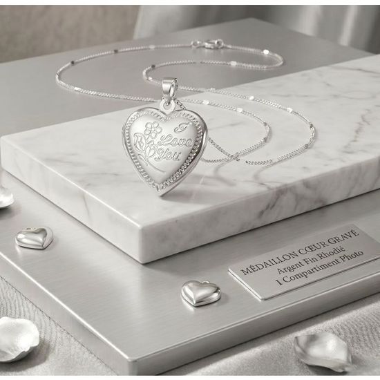 Médaillon Cœur Photo Argent 925 Avec Papillon Cristal - Chaîne 45 Cm, Boîte Cadeau