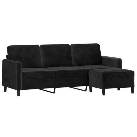 Canapé 3 Places Similicuir Noir Avec Repose-pieds - Dimensions 198x77x80 Cm - Structure Métal Et Contreplaqué - Assemblage Requis