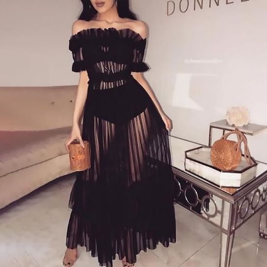 Robe longue shop tulle transparent